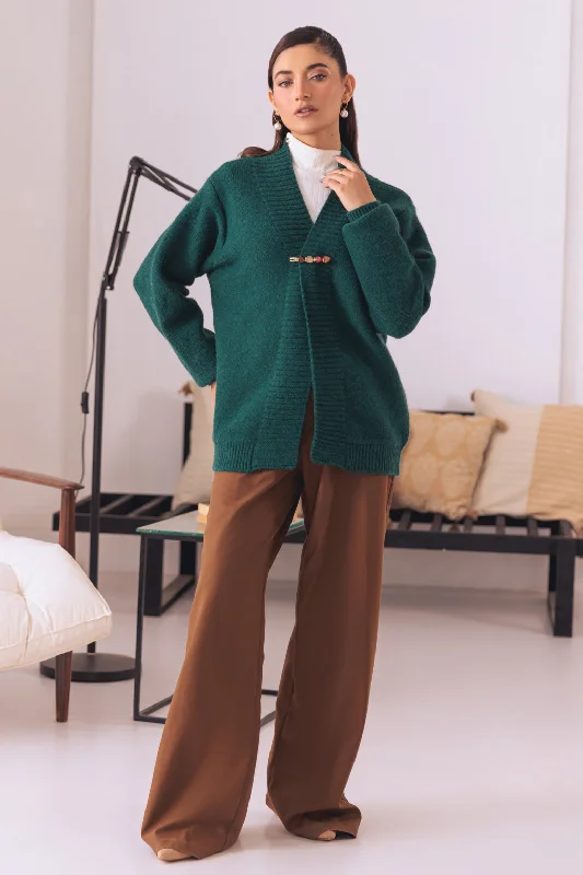 GREEN-FRONT OPEN FULL SLEEVES CARDIGAN SWEATER (24X-011-66)