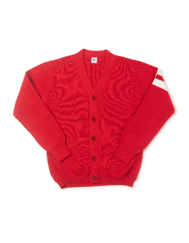 SOLID VARSITY COTTON CARDIGAN - RED