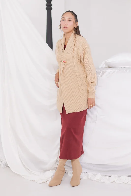 BEIGE-FRONT OPEN FULL SLEEVES CARDIGAN SWEATER (24X-062-66)