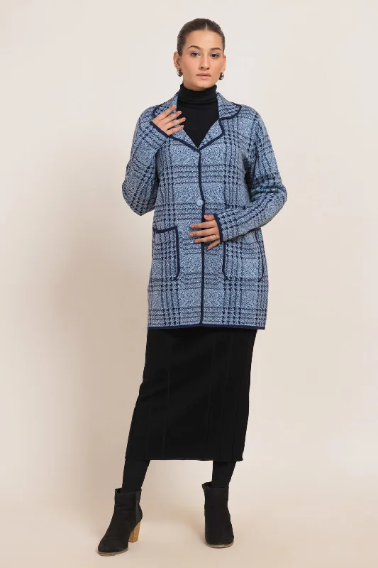 BLUE-NOTCHED COLLAR FULL SLEEVES CARDIGAN SWEATER (24X-081-66)