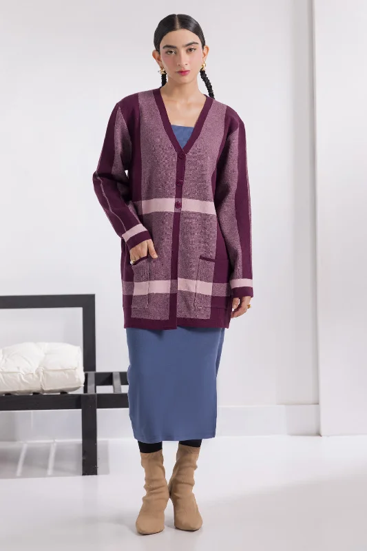 R-PURPLE-V-NECK CARDIGAN FULL SLEEVES SWEATER (24X-082-66)