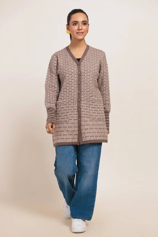 BROWN-V-NECK CARDIGAN FULL SLEEVES SWEATER (24X-085-66)