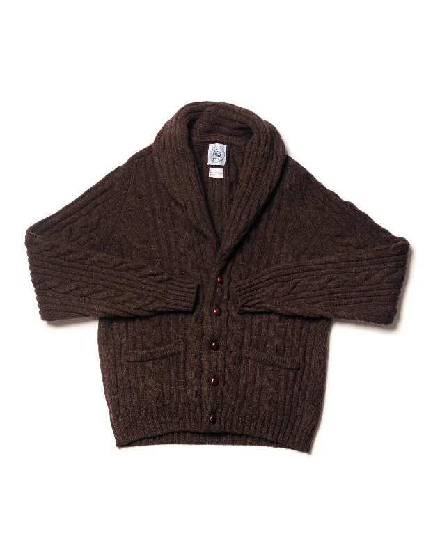 BROWN LAMBSWOOL CABLE CARDIGAN