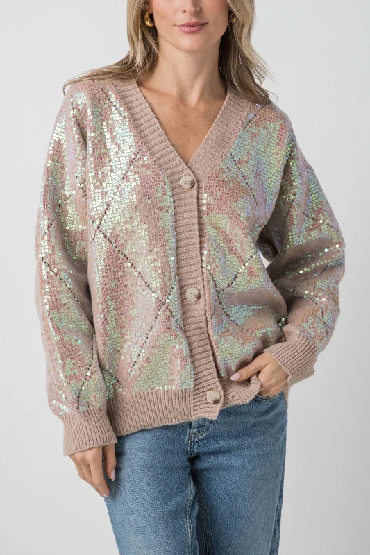 Fate Front Button Closure Sequin Cardigan