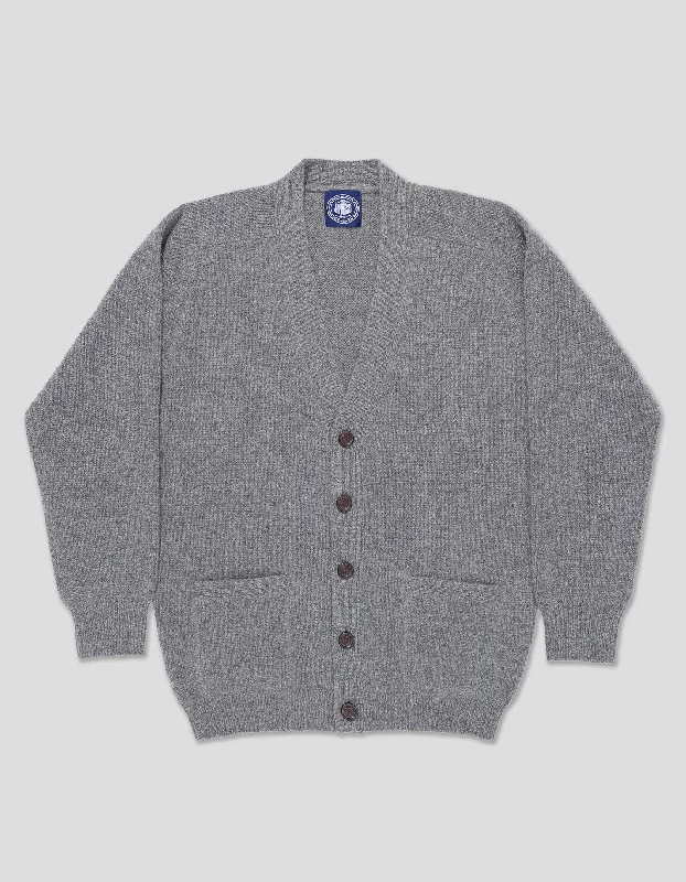 LAMBSWOOL V NECK CARDIGAN - GREY MIX