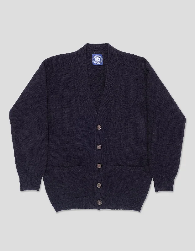 LAMBSWOOL V NECK CARDIGAN - NAVY