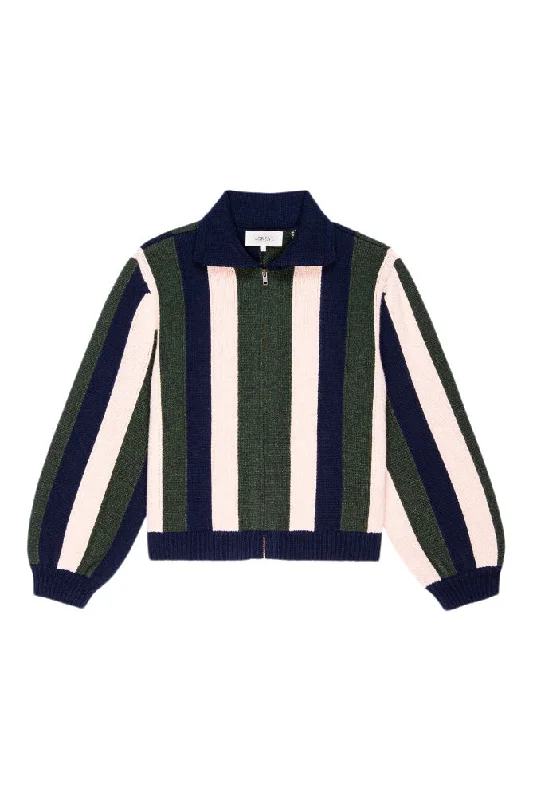 The Great Zip Front Cardigan in Olive Vine Stripe