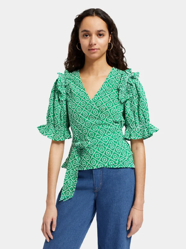 Wrap top with broderie anglaise