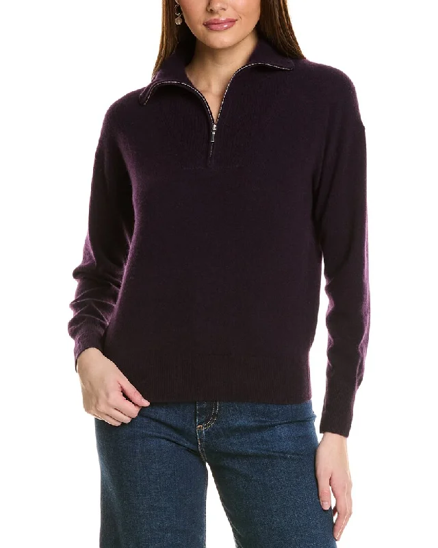 Amicale Cashmere Rib Detail 1/4-Zip Cashmere Pullover