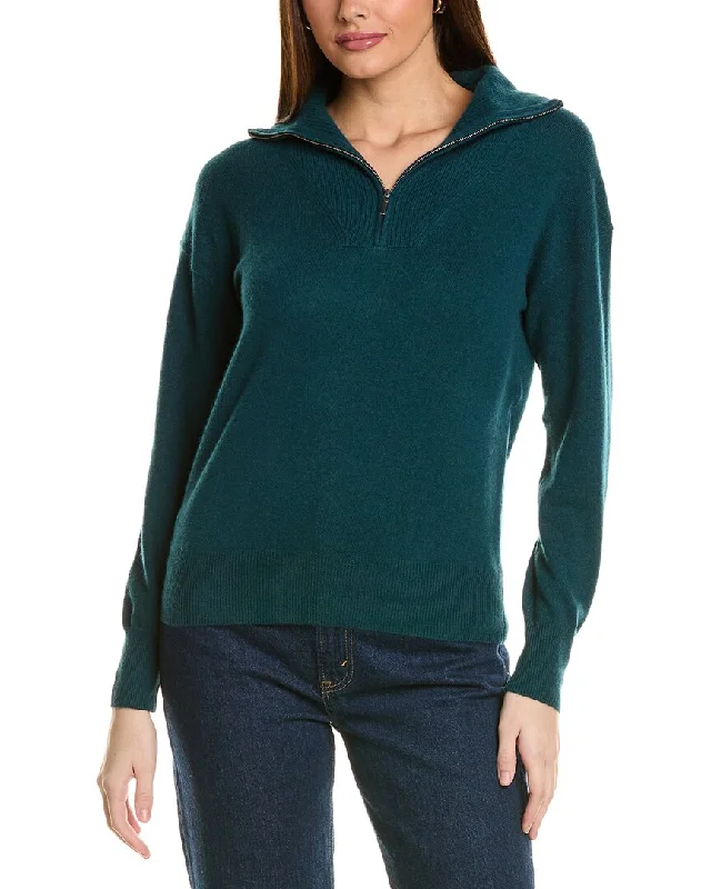 Amicale Cashmere Rib Detail 1/4-Zip Cashmere Pullover