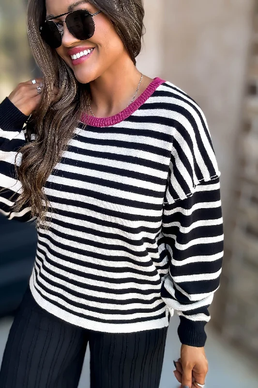 Black And White Striped Pullover Sweater