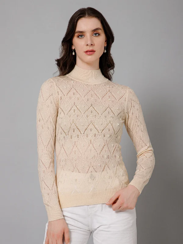 Women's Casual  Ivory High neck Pullover Sweater