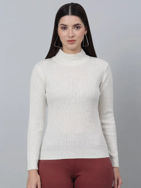 Women's Casual  OffWhite High neck Pullover Sweater