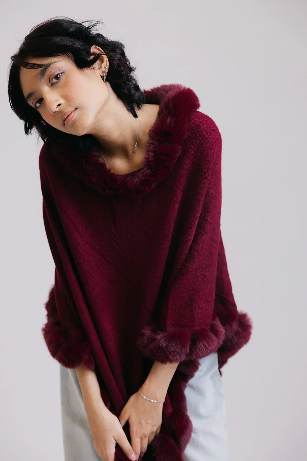 Faux Fur Pullover Poncho