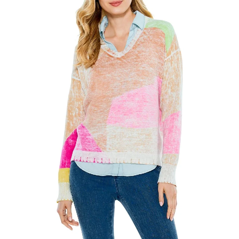 Mosaic Sunrise Womens Cotton Printed Pullover Sweater