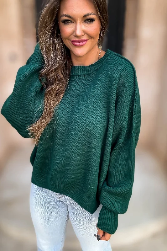 Green Round Neck Oversized Pullover Sweater