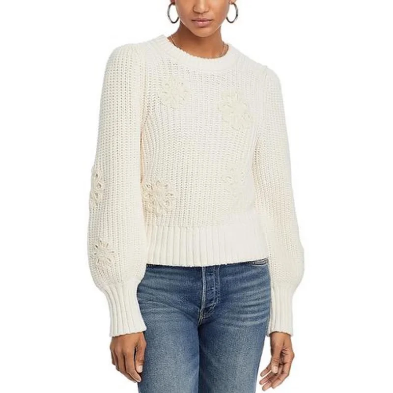 Romy Womens Crochet Long Sleeve Pullover Sweater