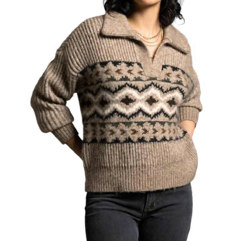 Spencer Pullover Sweater In Barley Aztec