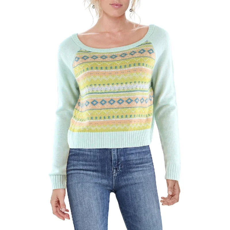 Womens Cropped Wide Neck Pullover Sweater