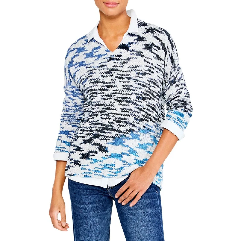 Womens Printed V Neck Pullover Sweater