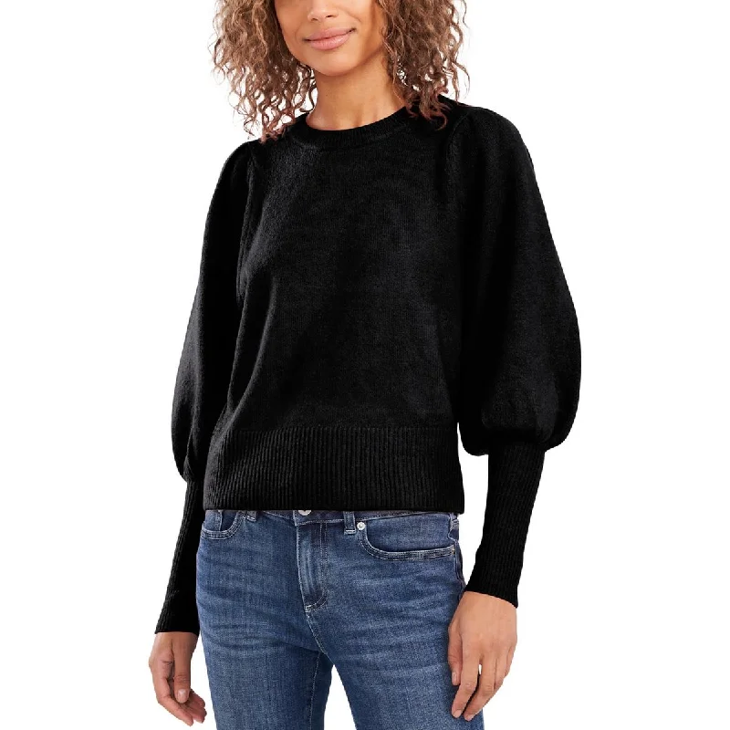 Womens Ribbed Puff Sleeve Pullover Sweater