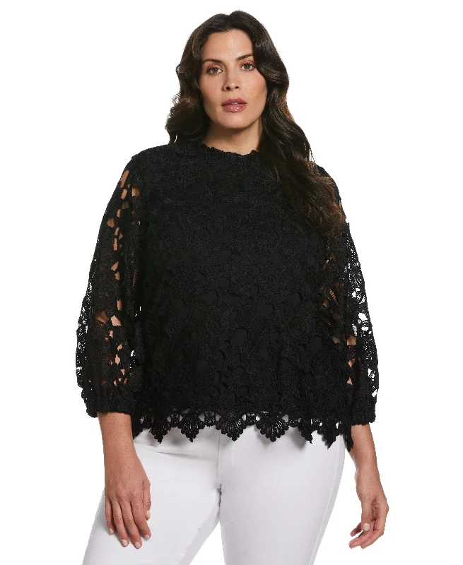 Plus Size 3/4 Sleeve Lace Top