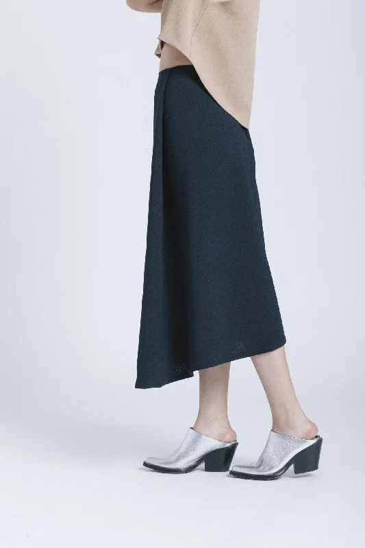 Stream Deep Pleated Midi Skirt - Black Blue