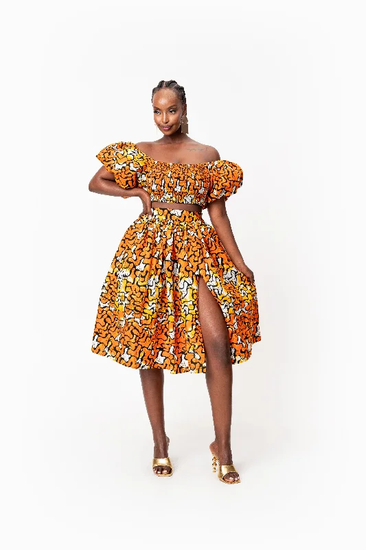 OTTI African Print Midi Skirt