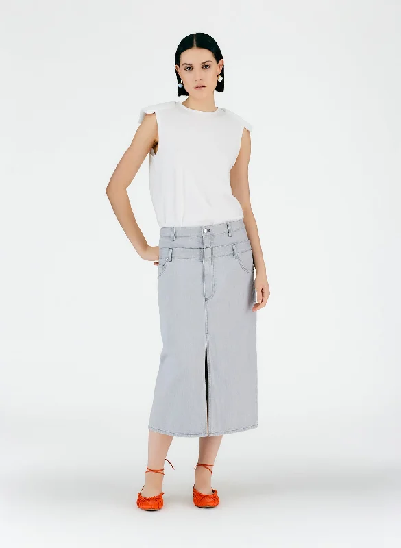 Grey Denim Double Waisted Denim Skirt