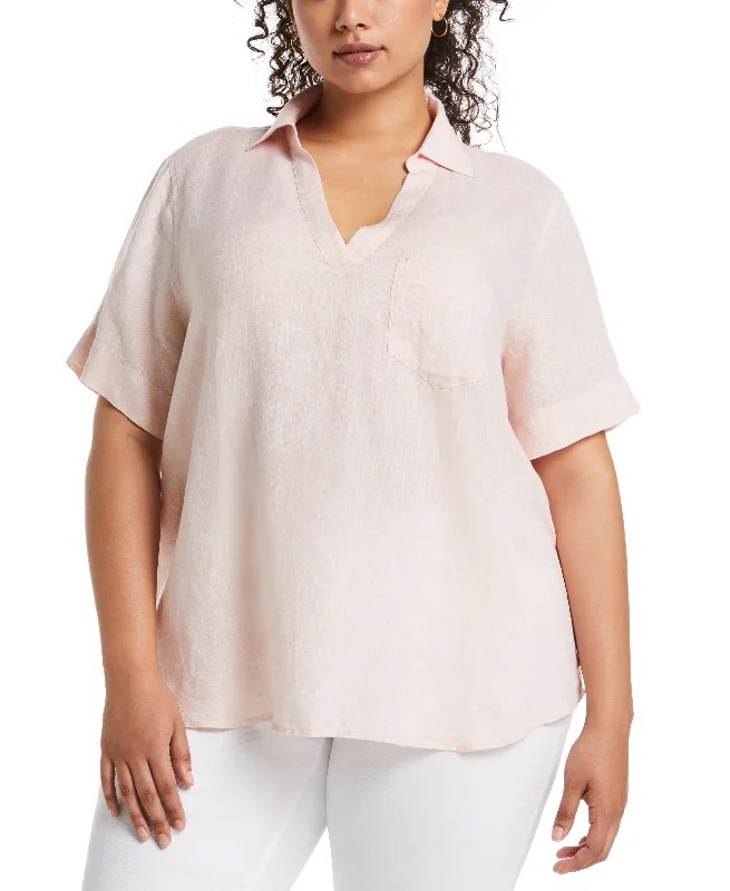 Plus Size Split Neck Linen Top