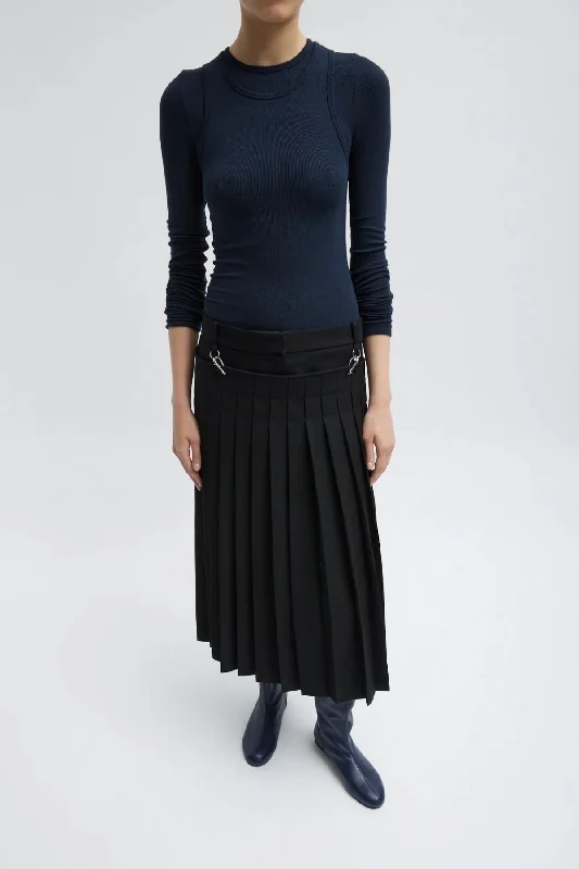 Tibi Grain De Poudre Convertible Pleated Skirt - Black