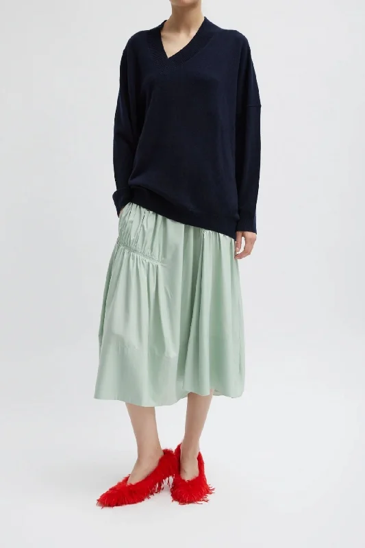 Tibi Shirred Nylon Panelled Skirt - Lido Green