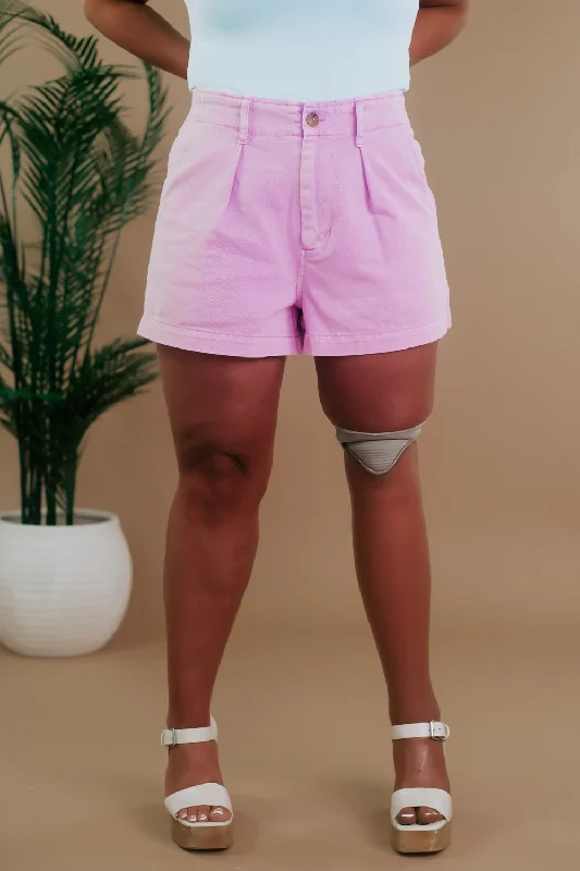 High Waist Button Shorts, Pink