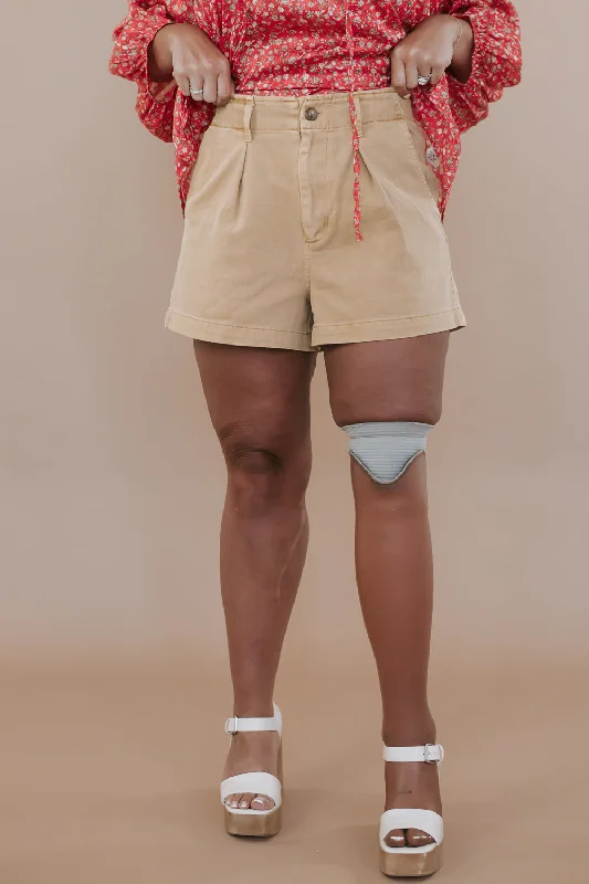 High Waist Button Shorts, Sand