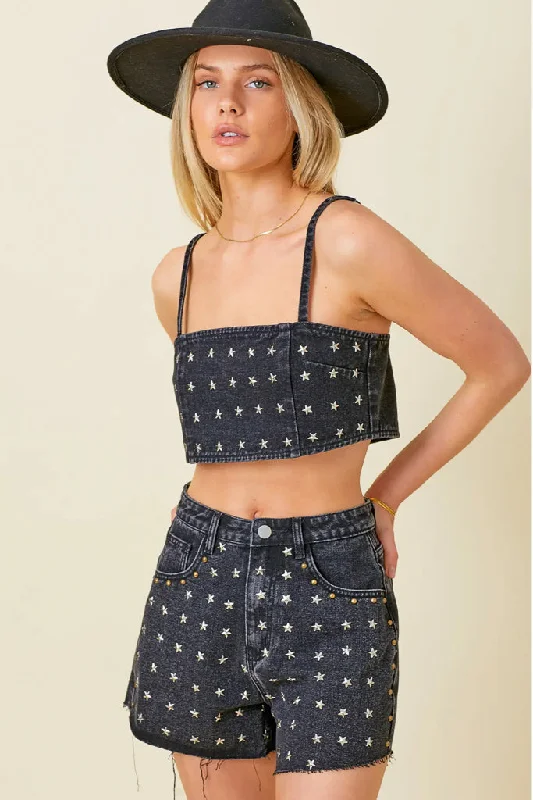 Star Studded Shorts-Black