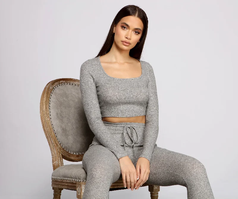 Brushed Ribbed Knit Pajama Crop Top