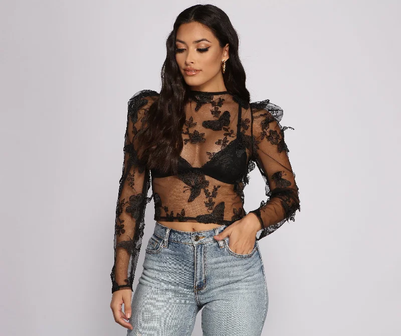 Flutter Some Hearts Mesh Crop Top