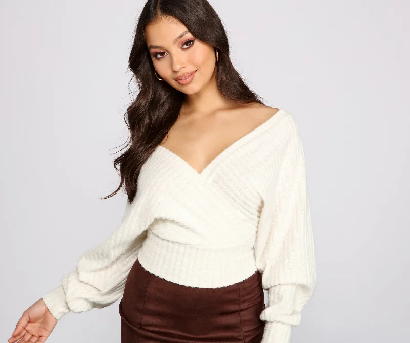 Need For Glam Surplice Ribbed Top