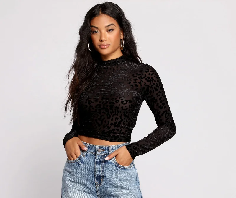 Sassy Stunner Flocked Leopard Print Crop Top