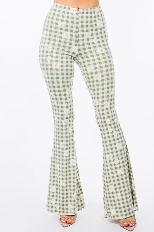 Bear Dance Daisy Check Print Skinny Pants - Olive