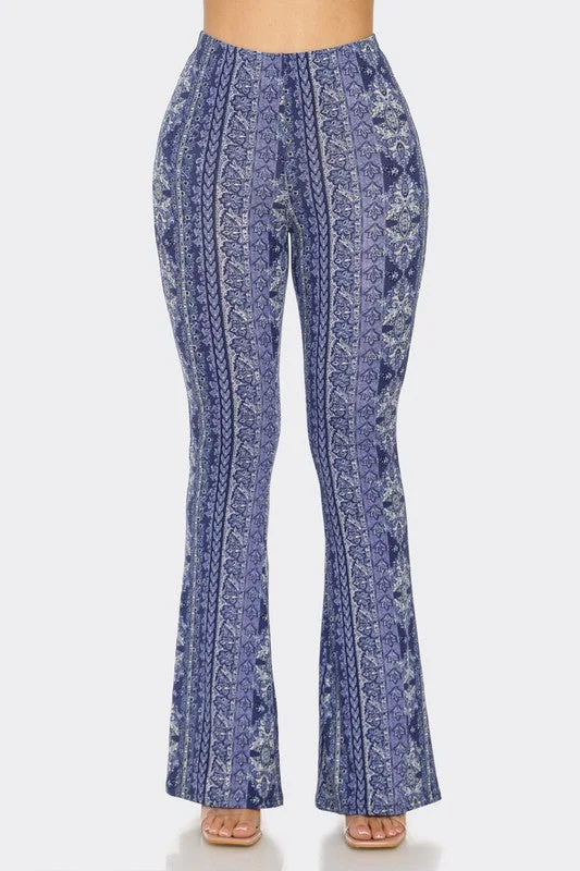 Bear Dance Floral Scroll Skinny Brushed Pants - Multi Blue Lavender