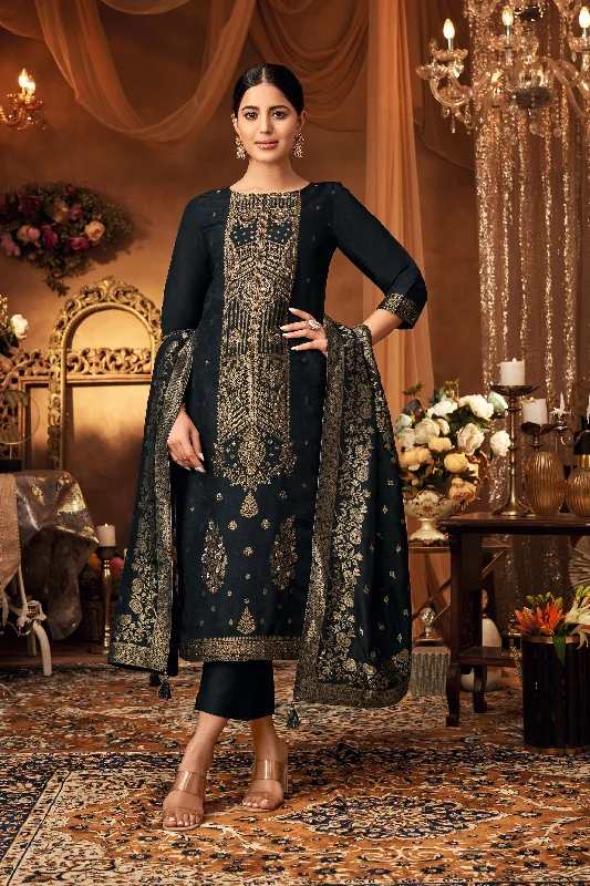 Deep Blue Embroidered Georgette Silk Kurta Pants Set