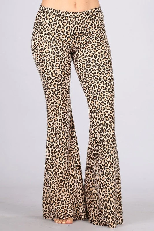 Chatoyant Leopard Heavy Brushed Skinny Bell Pants - Leopard