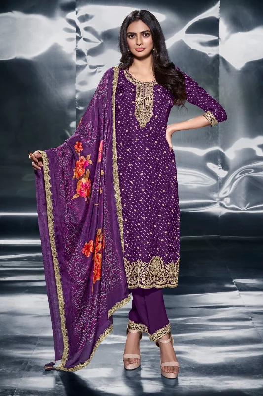 Deep Purple Embellished Muslin Silk Kurta Pant Set