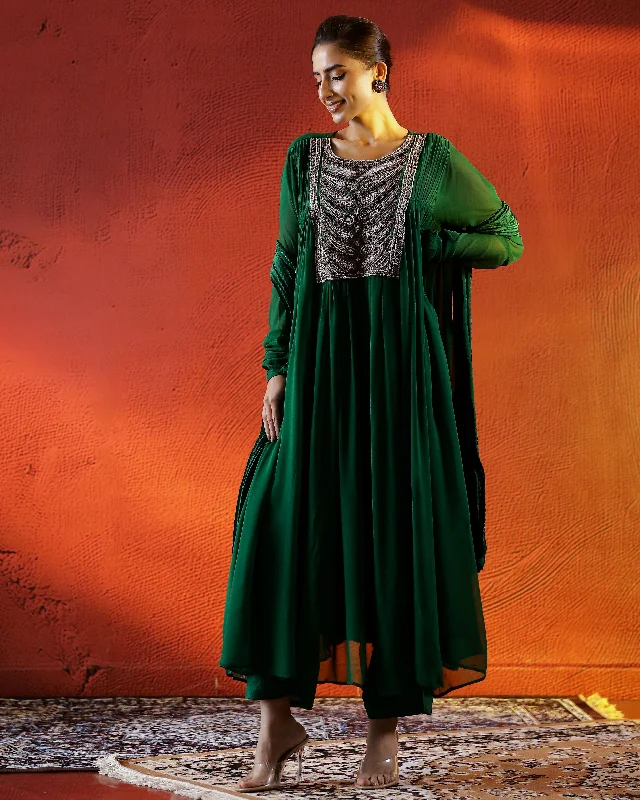 Green Embellished Georgette Kurta Set