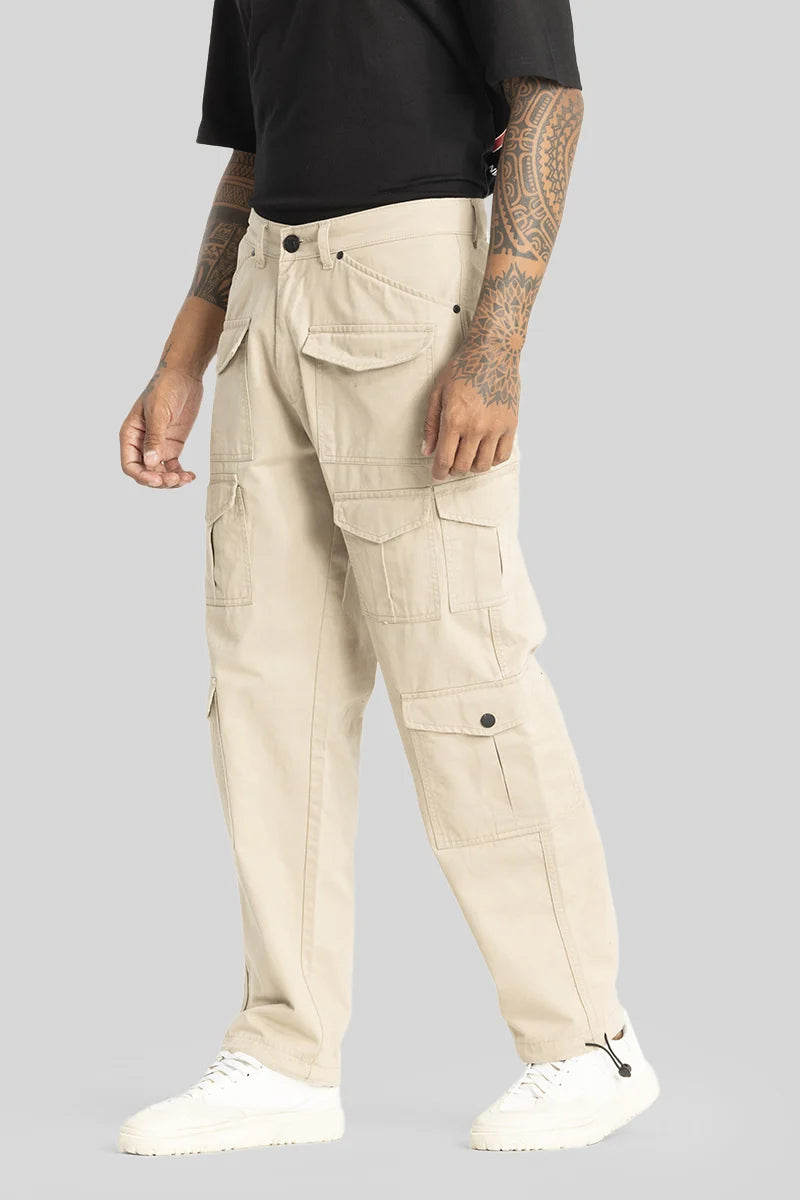 Nils Loose Fit Beige Cargo Pants