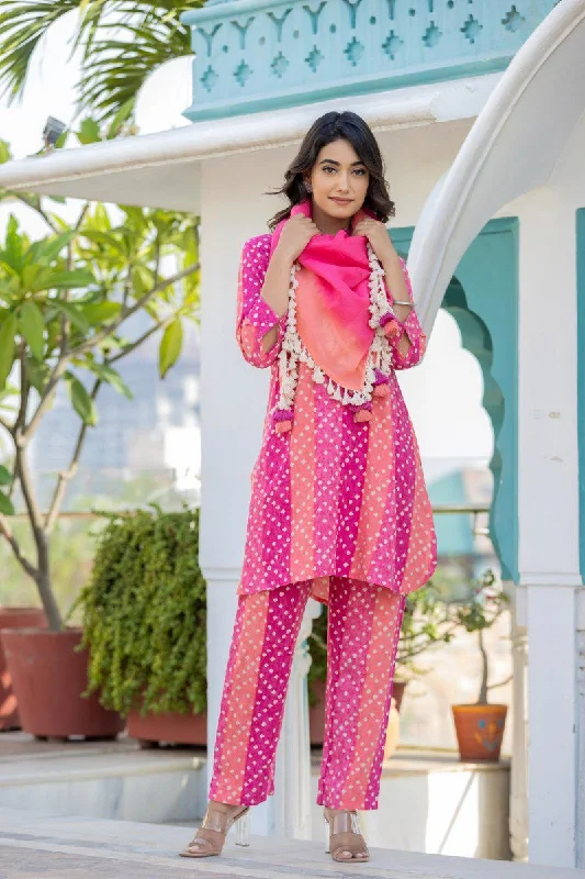 Pink Bandhej Printed Organic Cotton Kurta Set