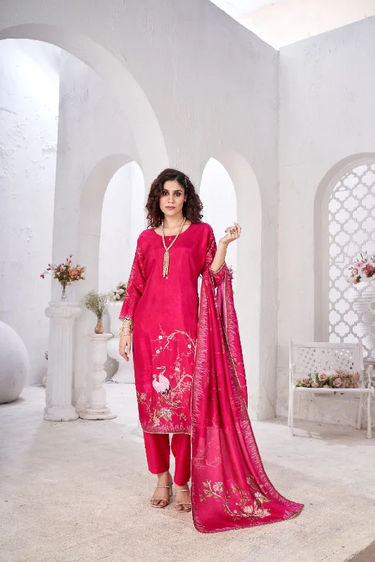 Pink Digital Printed Shimmer Tissue Silk Kurta Pant Set