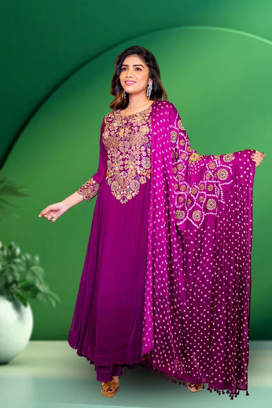 Orchid Purple Embellished Georgette Silk Pants Set