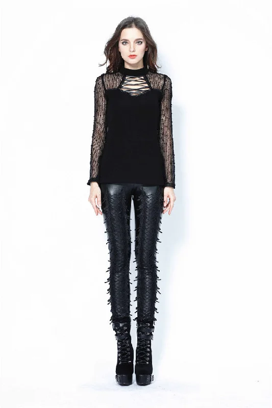 Punk grid flower artificial leather legging pants PW075